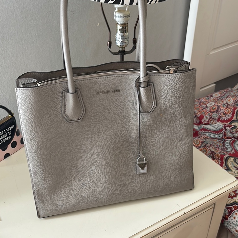 Michael Kors Gray Leather Tote Bag